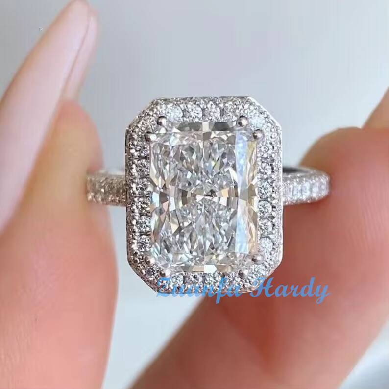 Custom Made Cultivated Ice Cut Diamond Wedding Band 4CT Radiant Moissanite S925 10K 14K 18K White Gold Moissanite Ring