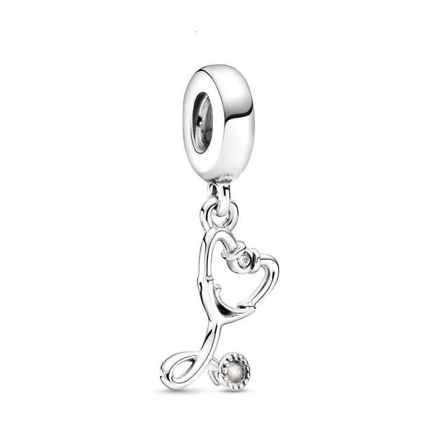Authentic 925 Sterling Silver Stethoscope Heart Queen Regal Crown Dangle Charm Beads Fit Original Europeans Bracelet Jewelry XJ250726
