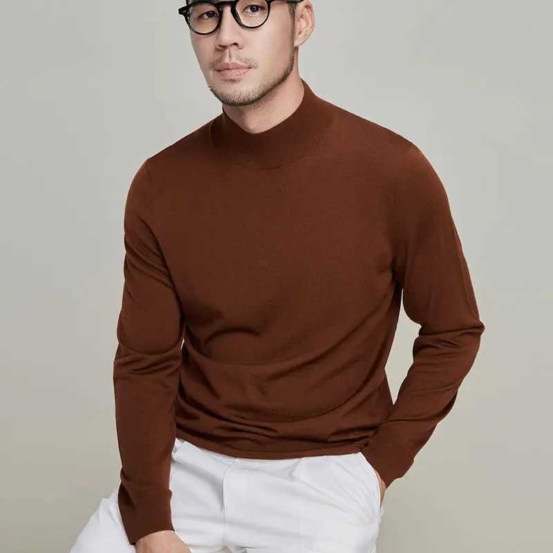 Autumn Winter Mens Black Turtleneck Pullover Casual Thin Wool Top Slim Fit Long Sleeve Clothing Knit Sweater Mens Clothes Z250725