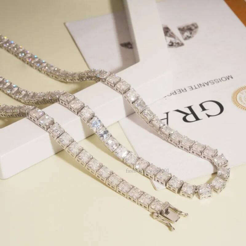 16-24inch High Quality White Gold Plated Sterling Sier VVS D Color Moissanite Tennis Chain Necklace 7/8inch Bracelet Links For Men Women Nice Gift