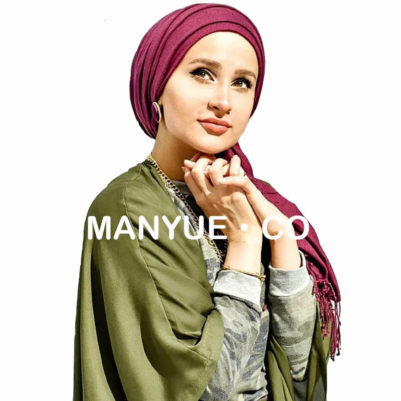 Solid Color Hijabs Cashmere Like Scarf Women Winter Warm Long Shawls And Wraps Hijab Scarves Pashmina Tassels Thin Headband 250724