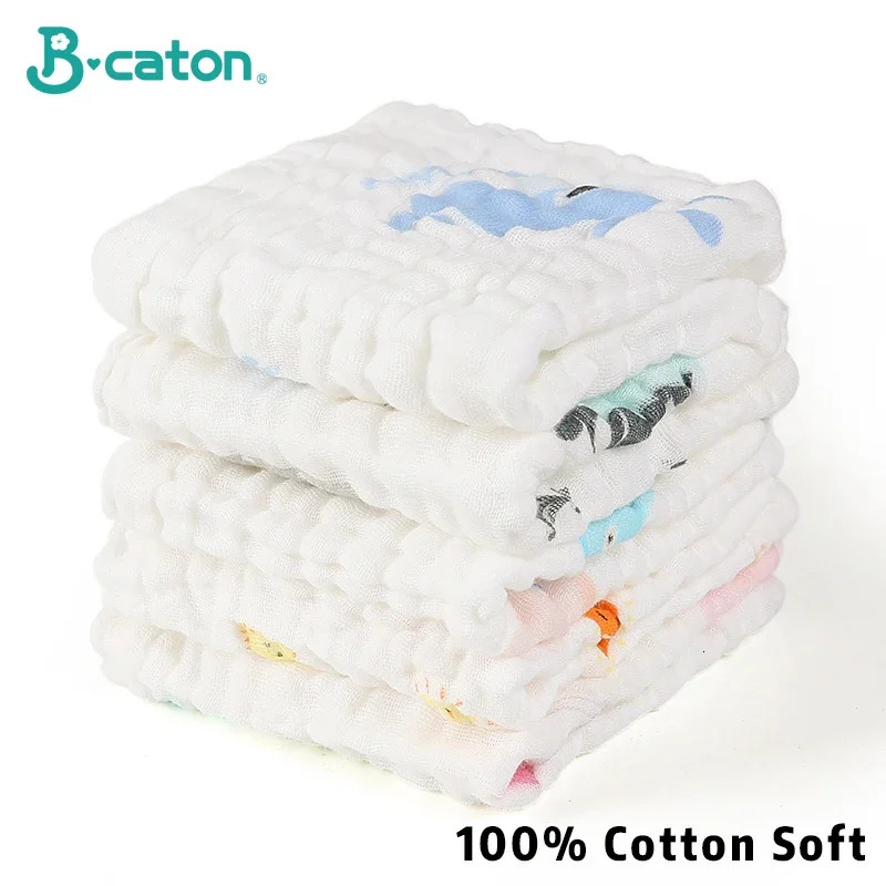 5PCS Baby Bath Towel 100% Cotton Muslin Squares 6 Layers Gauze Kid Facecloth Face Wash Wipe Hand Soft born Stuff Handkerchief 250725