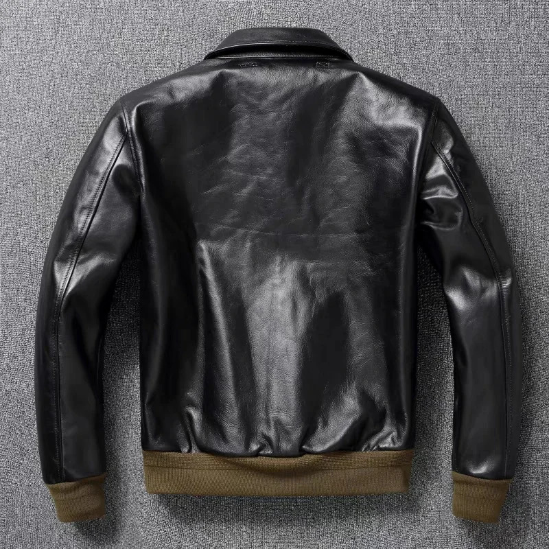 2 Mens Bomber Jacket Tea Core Horse Leather Cropped Motorcycle Jacket Natural Leather Loose Coat Military Mens Leather Jacket 250725