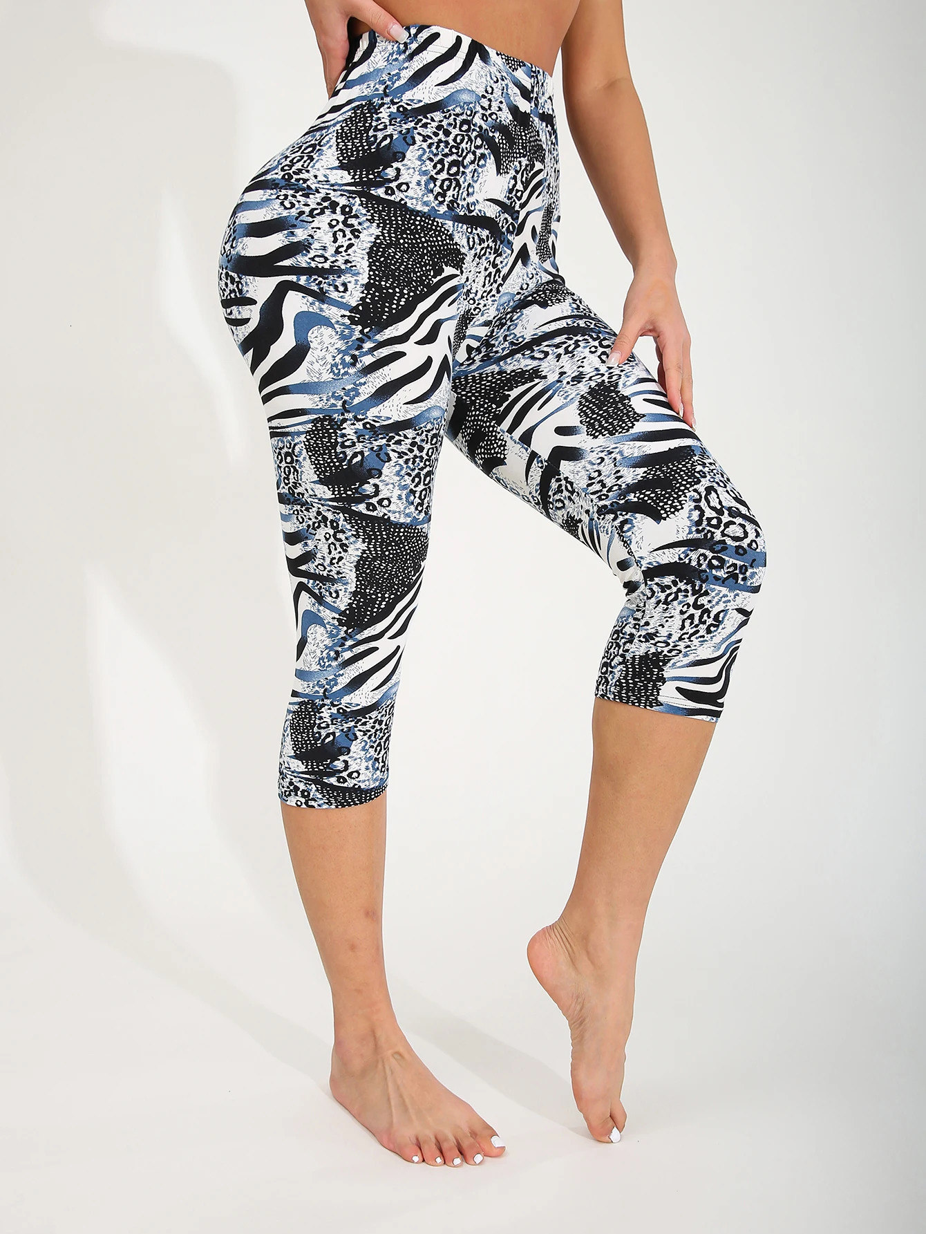 Spring Summer Fashion Casual Ink Leopard Print Womens High Stretch Legging Sports Sexy Yoga Pants Seven Part Slim Pencil 250725