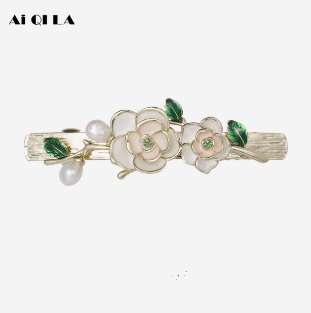 AiQILA Camellia hair clips rose hair clips high-end headwear straight clips women's clips small spring clips