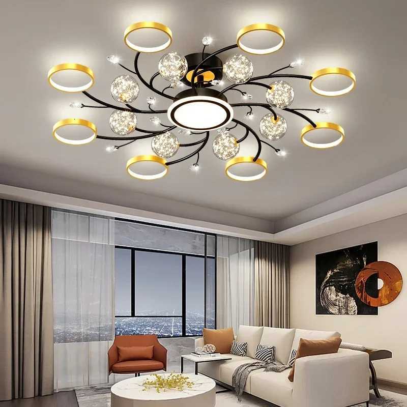 Modern Black Ceiling Chandeliers For Living Room Hall Ceiling Light Fixture Romantic Starry Gold Creative Ceiling Lamp BedroomXJ250725