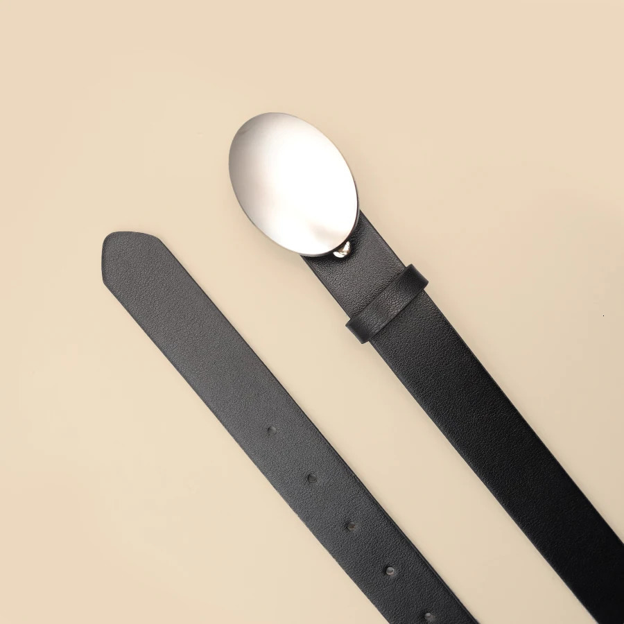 Oval Smooth Metal Buckle Belt Black Casual Minimalist Belt Classic Decorative Belt 250723