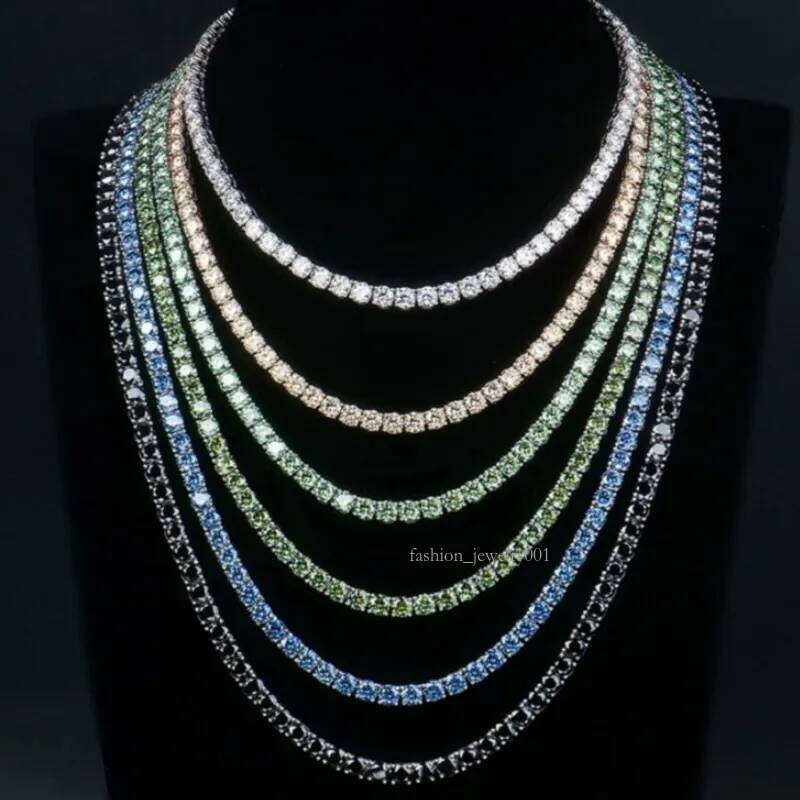 5mm 18-25inch S Sier Gold Plated Passed Tester VVS Blue Black Green Moissanite Tennis Chain Necklace Bracelet For Men Women Nice Gift