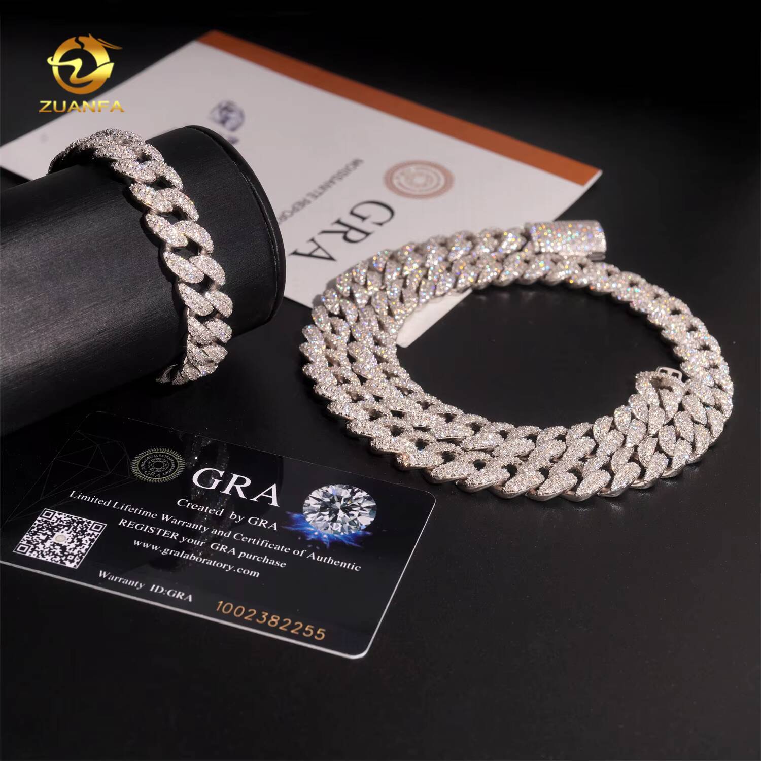 Hot Sale Moon Shape Hip Hop Jewelry Iced Out 12mm Sliver 925 Lab Diamond Moissanite Cuban Link Chain