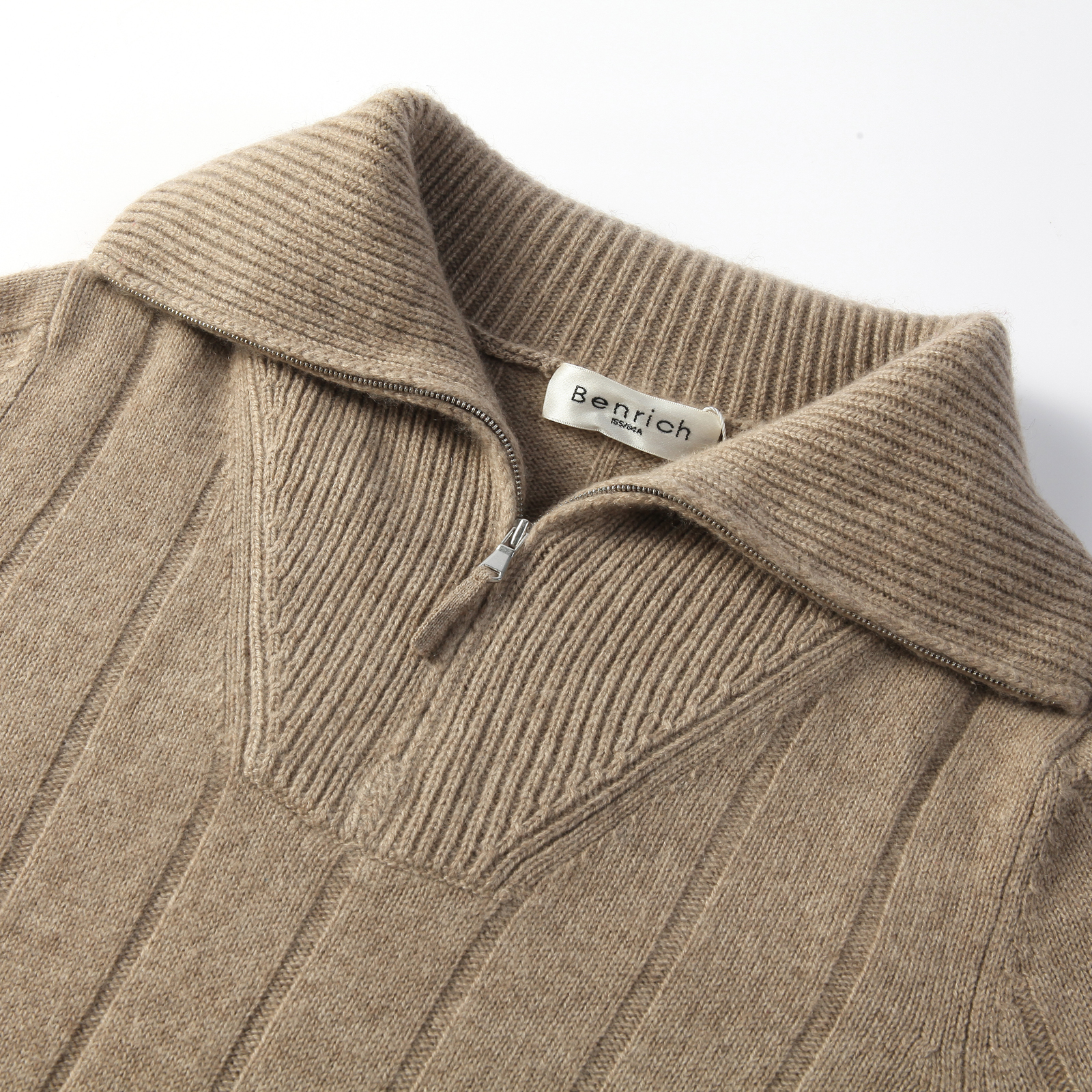 100% Cashmere Women's Lapel Half Zipper Sweater Pit Stripe Texture Autumn & Winter Knit Top