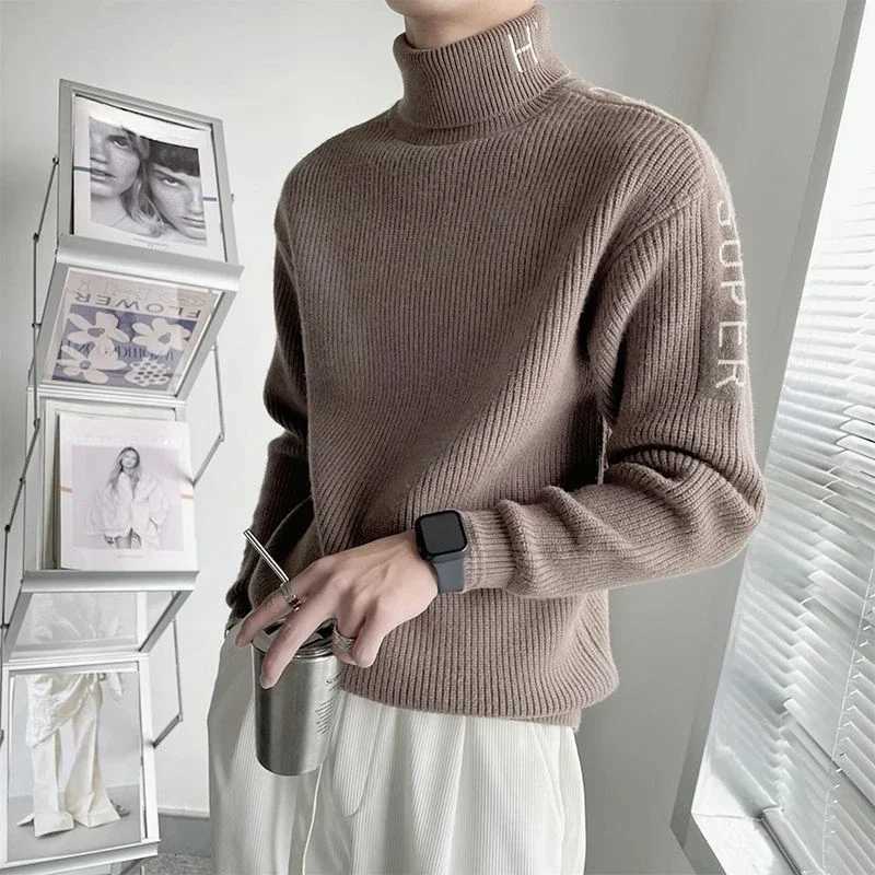 Knitted Sweaters for Men Turtleneck High Collar Black Man Clothes Pullovers Coat Jacket Letter Maletry New in Plus Size Casual S Z250725