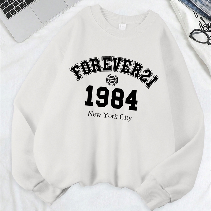 York City Prints Sweatshirt Loose Sporty Hoodies Fleece Warm Crewneck Tops Autumn Winter Womans Clothes 250725