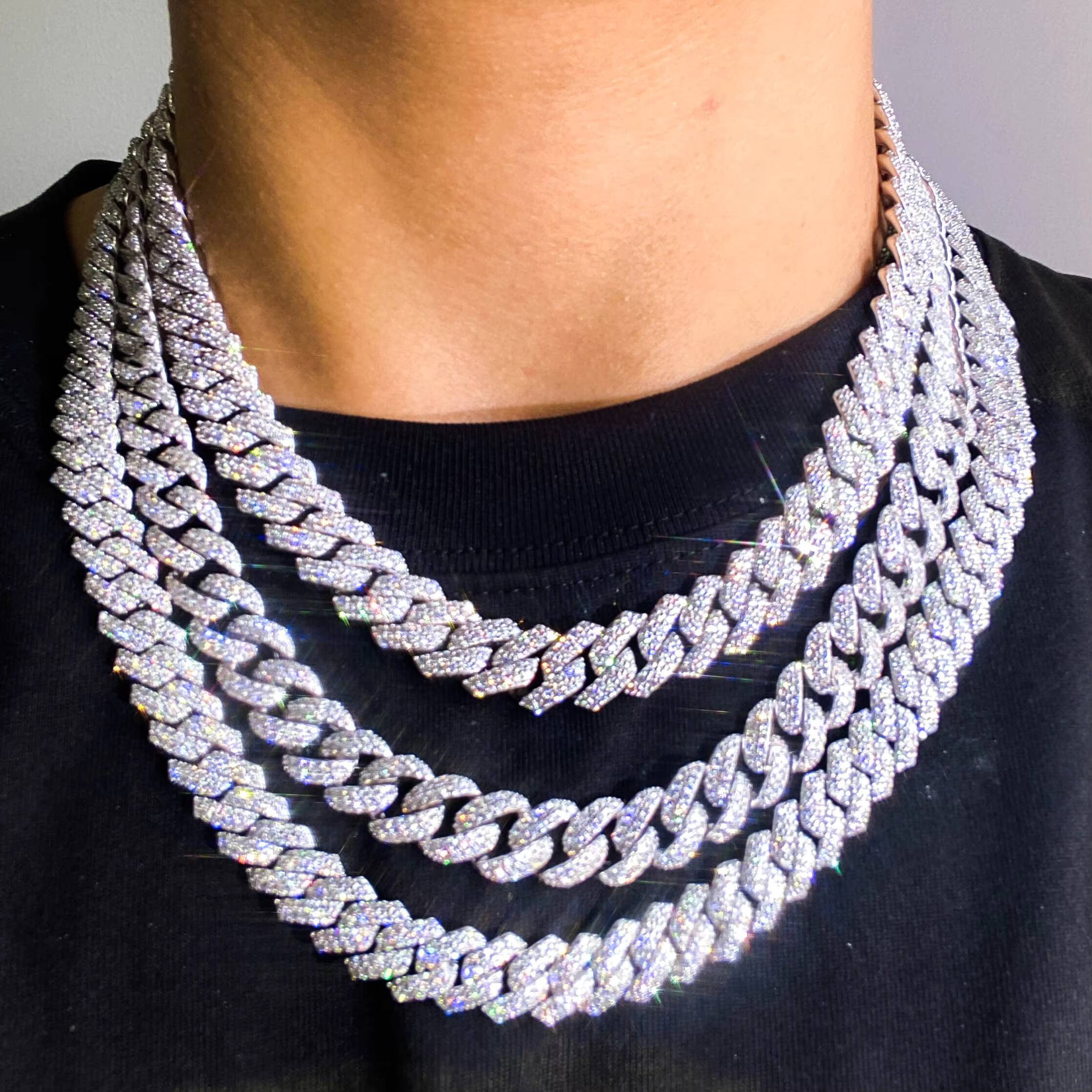 Wholesale Custom 6 8 10 12 15MM 925 Silver Cuban Link Chain Hip Hop Jewelry Iced Out Moissanite Cuban Chain Diamond Necklace