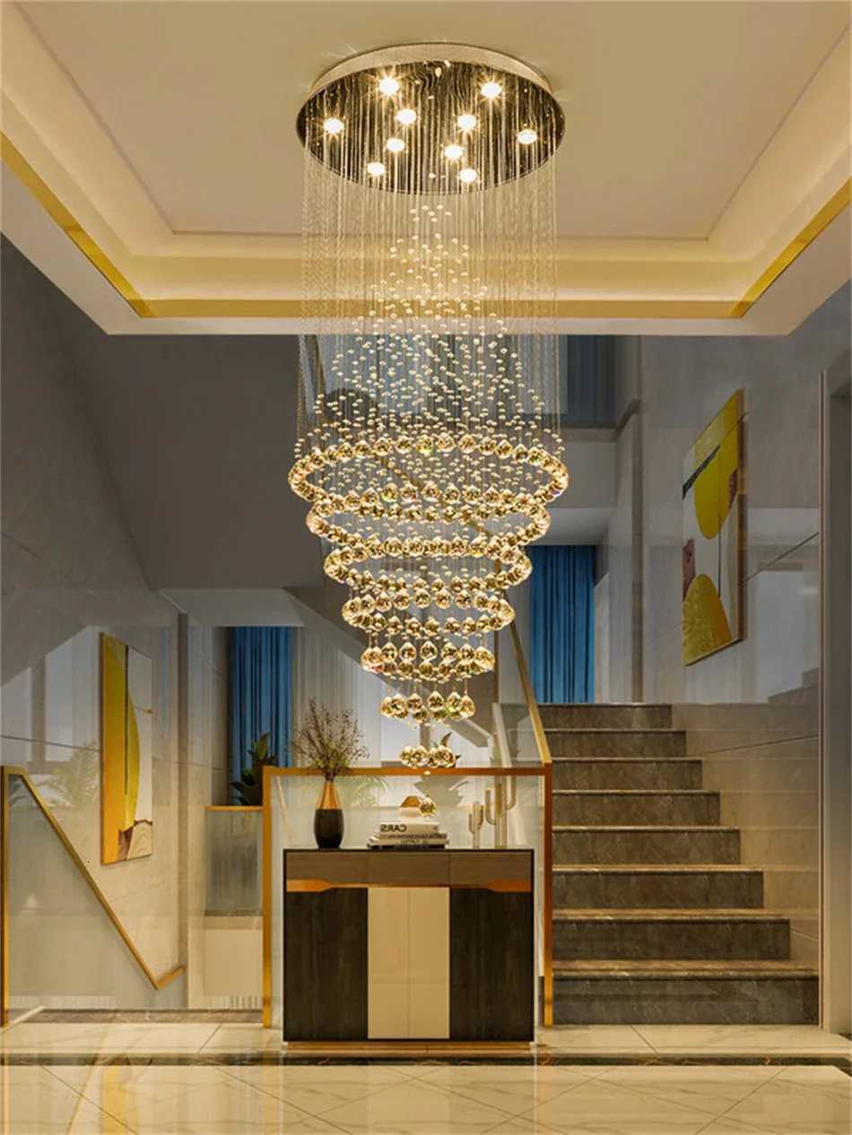 Modern GU10 LED Crystal Chandelier Lamp Stair Light Droplight Villa Double Entry Long Circular Crystal Lighting For LobbyXJ250725