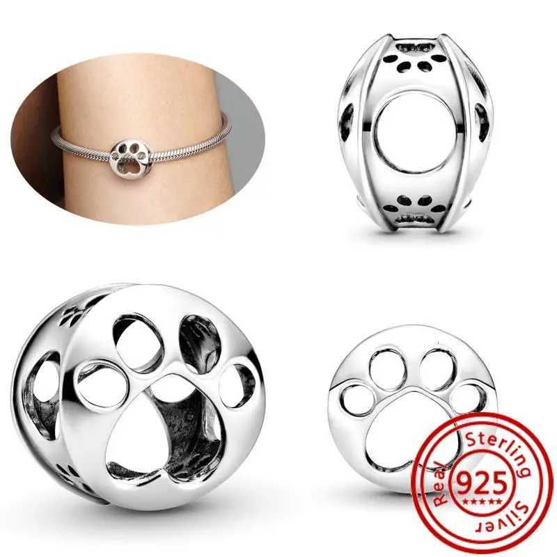 925 Sterling Silver Cute Animals Dog Print Pendant Heart Beads Fit Original Pantaro Charms Bracelet DIY Jewelry Making XJ250726