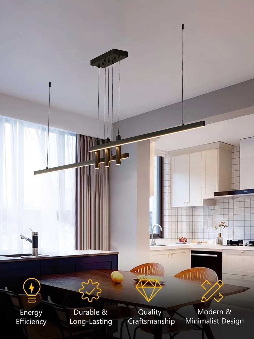 Modern Black Linear Chandelier for Dining Room Creative Hanging Lamp for Kitchen Island Dining Table Office Study LED Lighting XJ250725