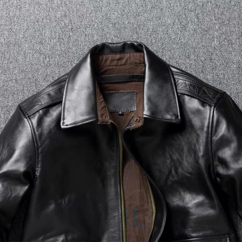 2 Mens Bomber Jacket Tea Core Horse Leather Cropped Motorcycle Jacket Natural Leather Loose Coat Military Mens Leather Jacket 250725