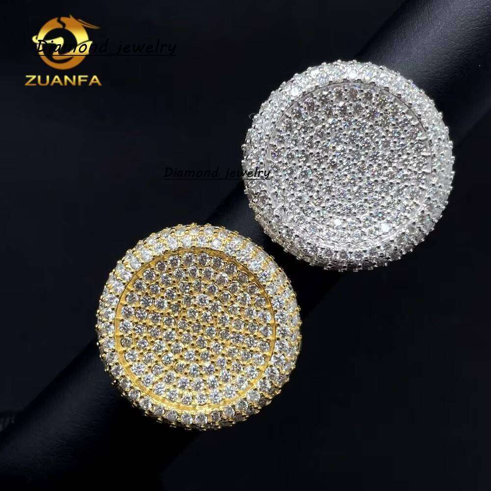 Iced Out Jewelry Round Sterling Silver Gold-Plated Hip-Hop Silicon Stone Diamond Ring