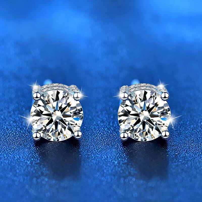 Fashion Women Fine Jewelry S925 Silver 0.5ct Four Claw Wedding Earrings Round Shape Moissanite Stud Earrings