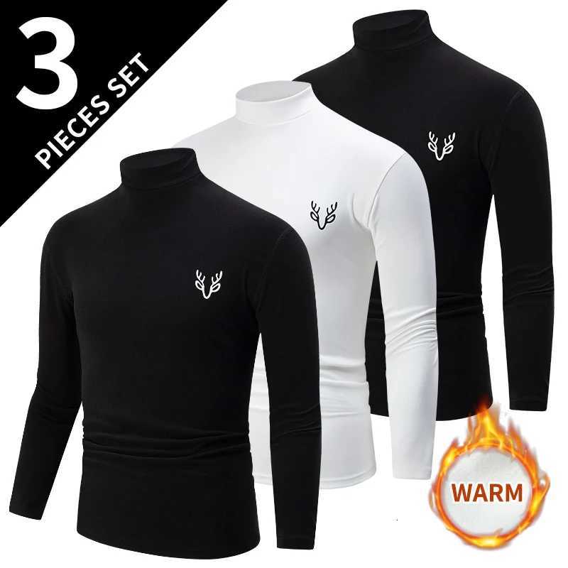 1/3 Pcs Mens White BottoMing Small Turtleneck Shirt In Autumn And Winter Casual Joker Fashion Long Sleeve T-Shirt Teenagers War Z250725