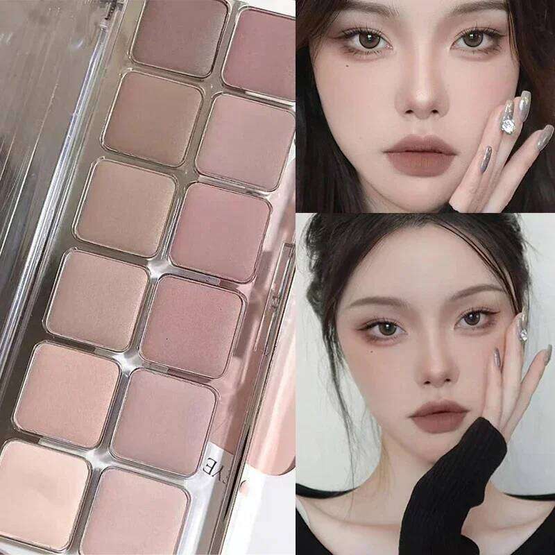 12 Colors Low Saturation Eyeshadow All Matte Korean Tea Apricot Palette Daily Makeup Long Lasting Eye Shadows