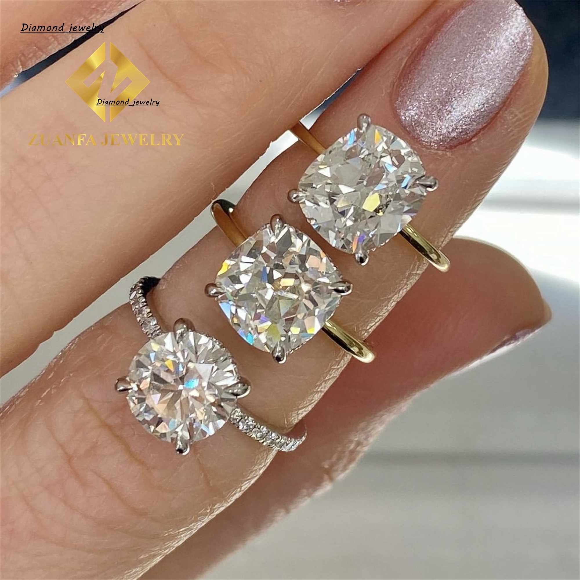 Pass Diamond Tester Classic Styles 10k White Gold Bridal Wedding Jewelry 3Ct Full Shapes Moissanite Engagement Solitaire Ring