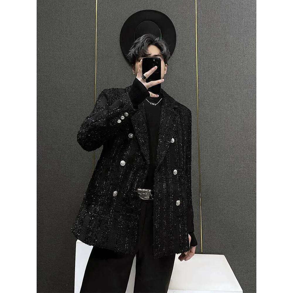 Fashion High-End Sequined Suit Jacket Fall Winter Trendy Male Handsome Fried Street Loose Long Sleeve Men's Blazers