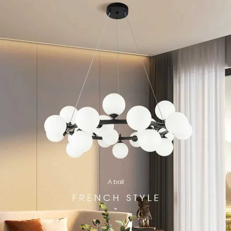 Modern White Glass Ball Black Gold Chandelier Simple Bubble Hanging Lights for Living Room Bedroom Restaurant Bookstore LightingXJ250725