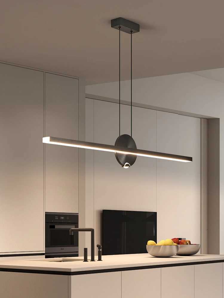 Minimalist Linear Pendant Lights LED Modern Chandelier Dining Room Island Light Restaurant Cafe Bar Office Hanging Lamps Black XJ250725