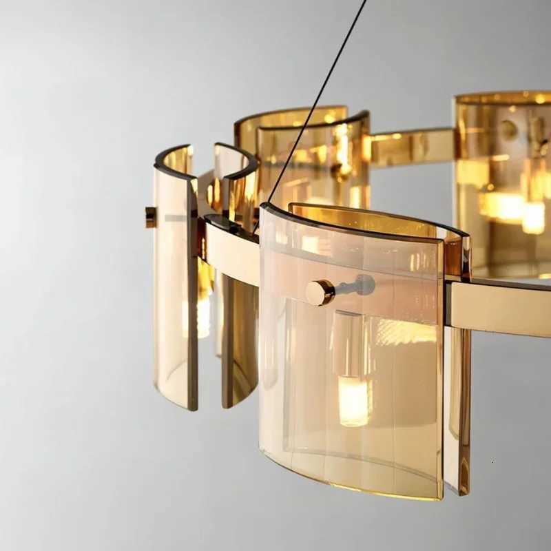 Postmodern LED Amber Smoky Glass Lighting Luxury Ceiling Hanging Chandeliers Dining Table Living Bedroom Pendant Lamps FixturesXJ250725