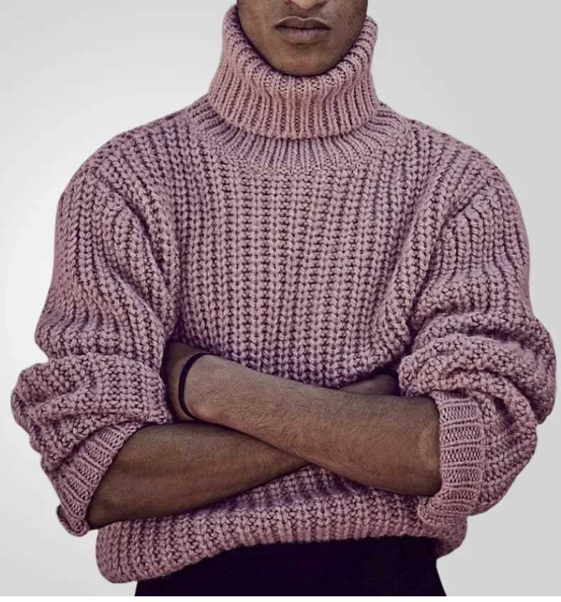 Pullovers Men Tops Turtleneck Sweaters Solid Knitted Full Sleeve Casual Loose Regular Top Knit Thick Splice Autumn Winter Z250725