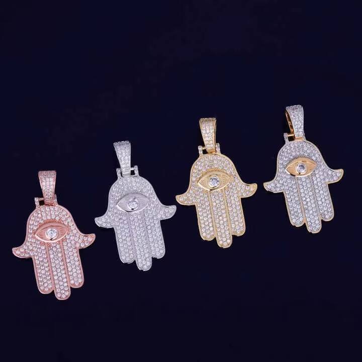 Exclusive Iced Out Fatima Hamsa Hand Pendant with VVS CZ and Moissanite Luxury Hip Hop Necklace for Unisex Fashion