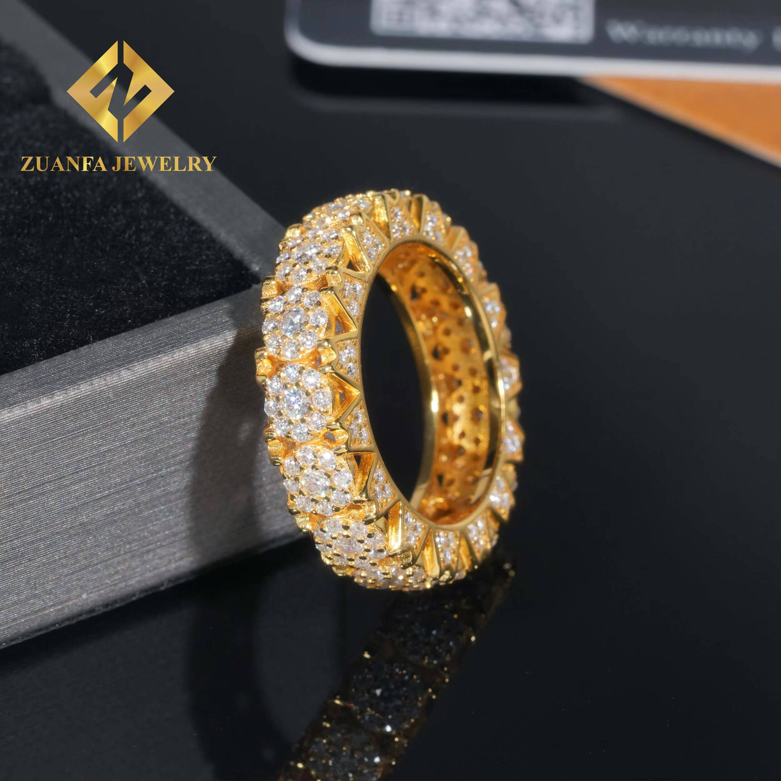 New Iced Out Hip Hop Rings 925 Sterling Silver 18K Gold Plated Fully Moissanite Diamond Ring Custom Rings for Men