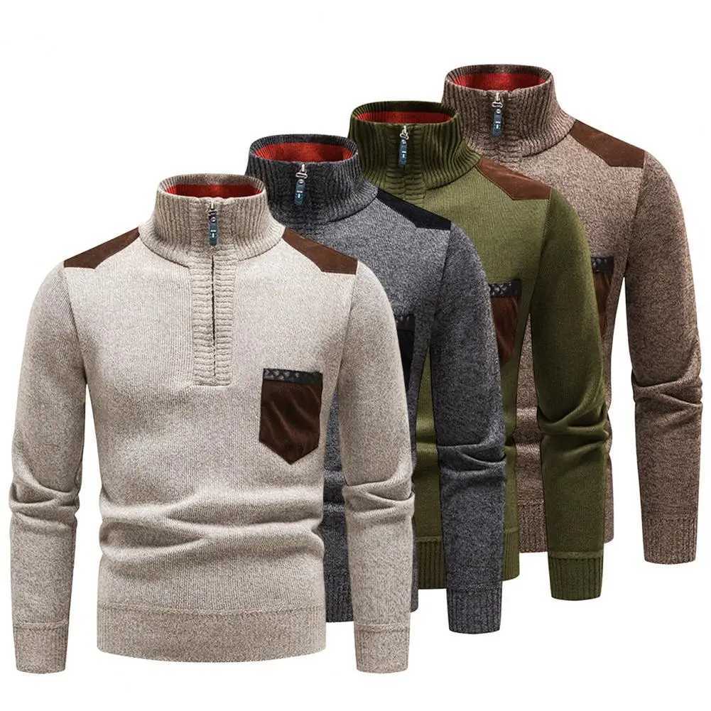 Turtleneck Pullover Men Knitted Sweater Cashmere Thick Shirts Half Zipper Cold Blouse Stand Collar Autumn Winter Outerwear Z250725