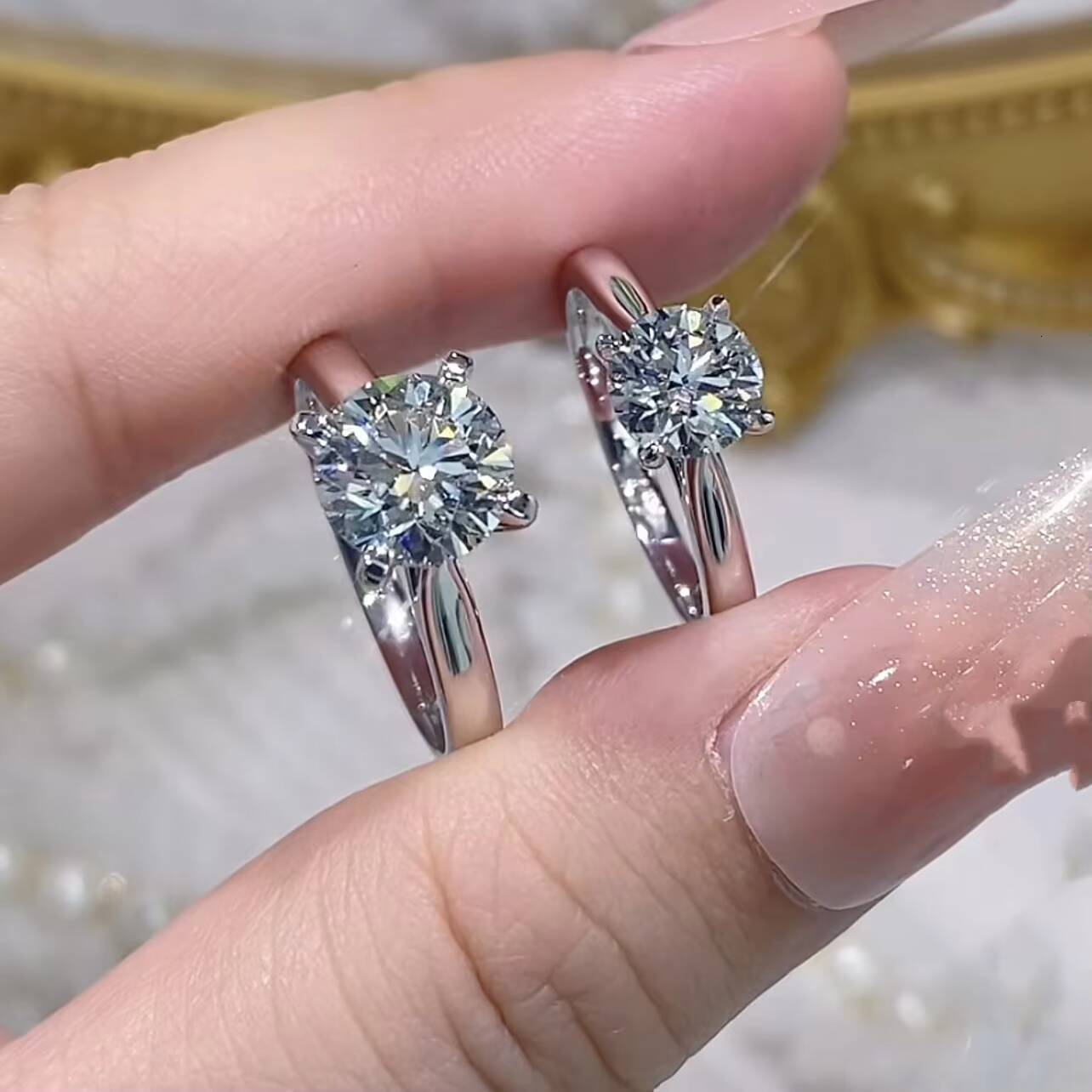 14K White Gold VS DEF Color IGI Certificated 1CT 2CT Solitaire CVD Diamond CVD Lab Diamond Ring