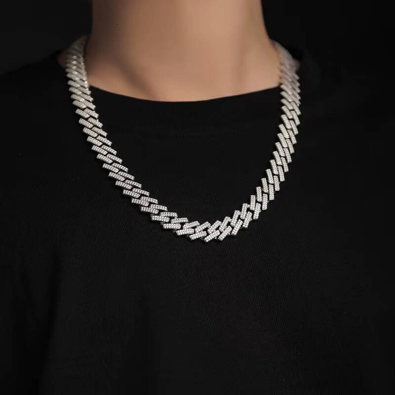 Hip Hop Mens Jewelry 925 Solid Silver Moissanite Diamond Clasp 18K Gold-Plated Rope Chain Cuban Link Necklace Moissanite Chain
