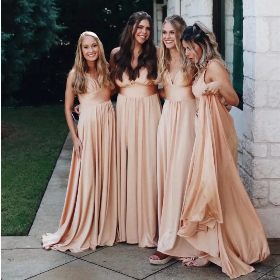 9 Colors Bridesmaid Dres 2023 Sister Group Dress Sexy Split V Neck Backless Sleeveless Formal Wedding Evening Party Gowns 250725