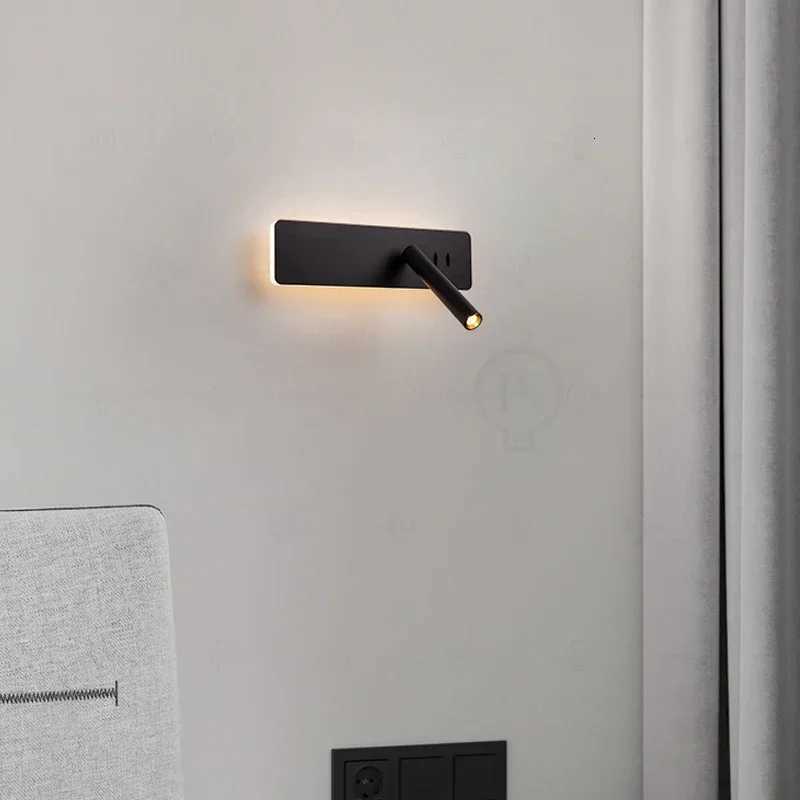 Black Nordic bedside wall lamp LED bedroom reading wall lamp living room study with switch rotating wall lamp XJ250725