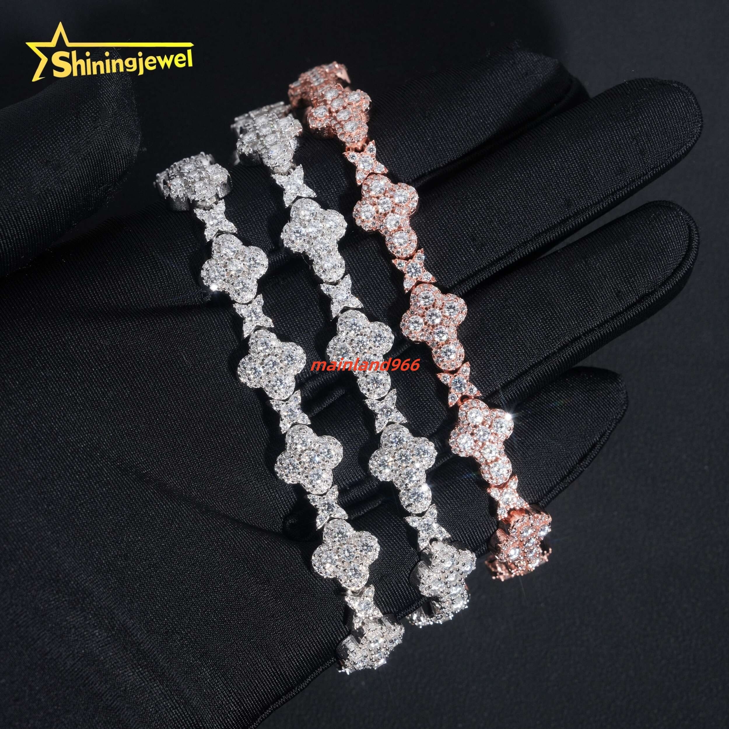 Fine Jewelry Hot Selling GRA Certificate Iced Out 10mm 925 Sterling Silver Hip Hop Cross Moissanite Bracelet