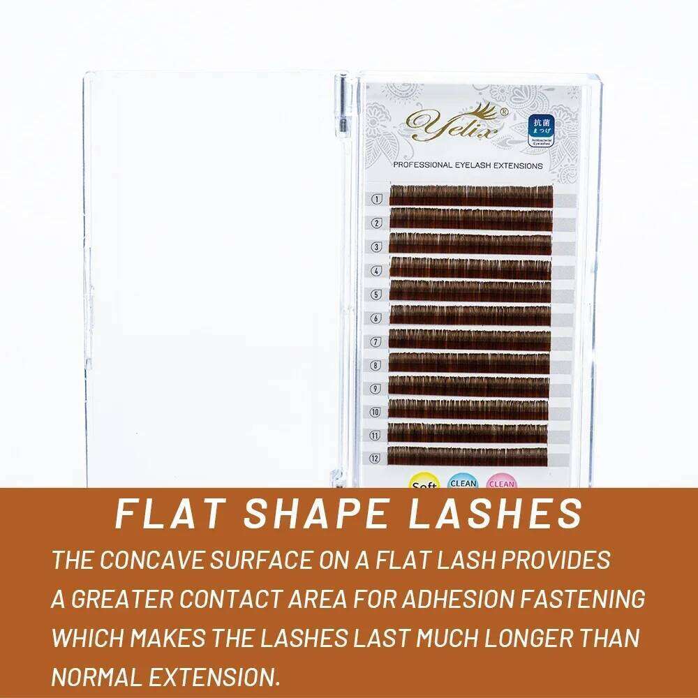 Yelix Brown Ellipse Flat Eyelashes Extensions 12 Rows B/C/D Curl Split Tips Super Soft Natural Eyelash Extension X250725
