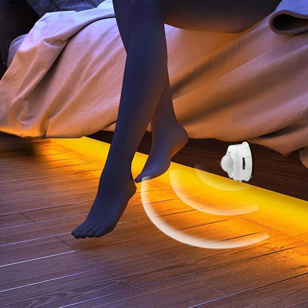 Wireless PIR Motion Sensor LED Under Bed Night Light 12V LED Light Strip Kitchen Cabinet Bedroom Stairs Hallway Emergency Lamps XJ250725