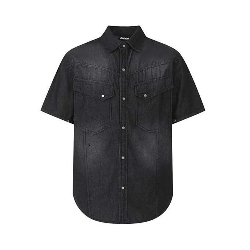 IEFB Niche n Mens Denim Shirts Turndown Collar Single Breasted Washing Solid Color Short Sleeved Loose Male Tops 9W2513 250725