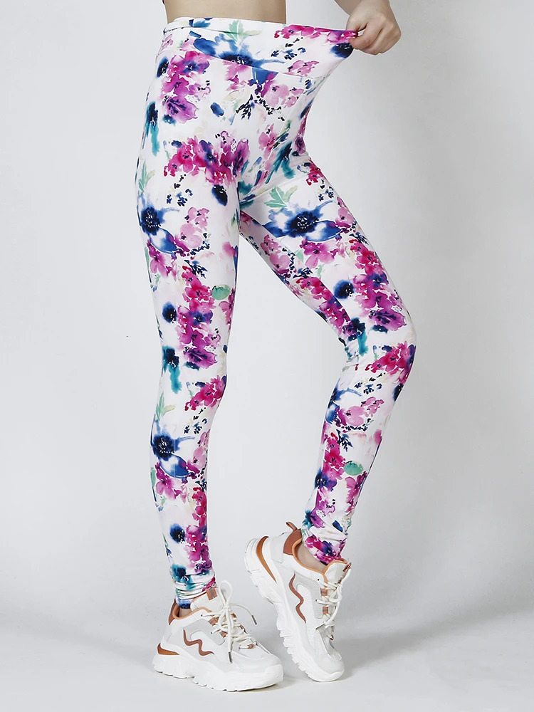 CUHAKCI High Wasit Tight White Pink Floral Printing Women Leggings Soft Casual Clothes Push Up Sports Yoga Fitness Pencil Pants 250725