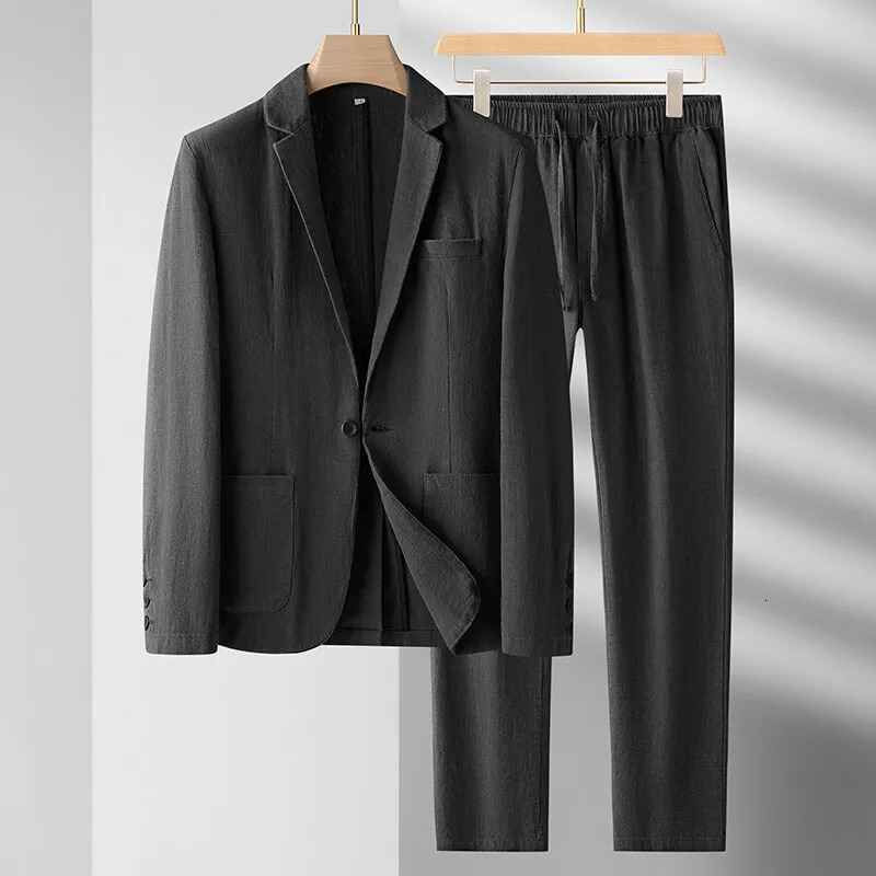 2025 Spring and Summer Mens Linen Suit Set Light Thin Casual Cotton Linen Suit Two Piece Set High Quality Fabric 250724
