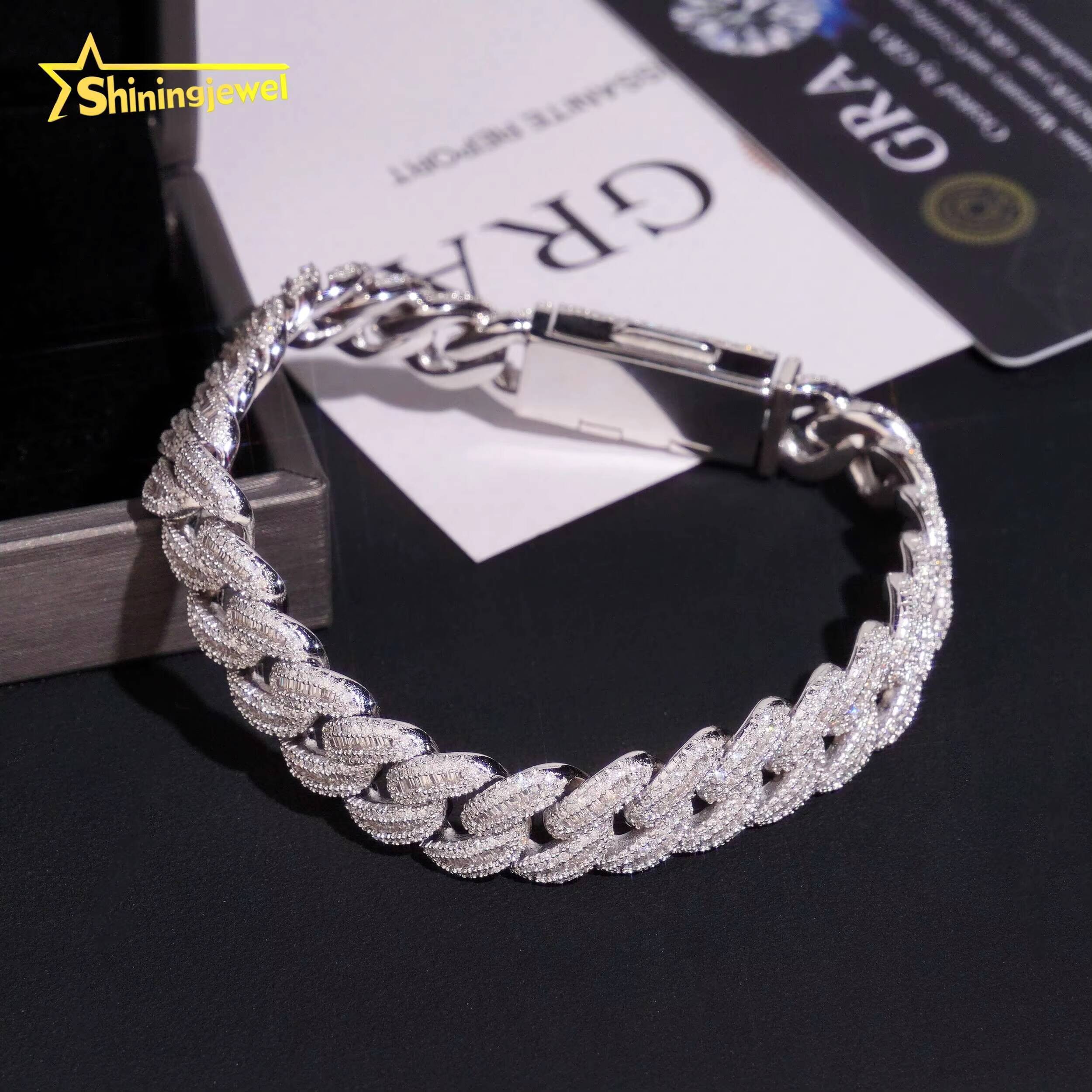 Adjustable 13mm Hip Hop Luxury Moissanite Bracelet Thick Fits All Wrists 7-24 Inches Silver Cuban Link Chain Bracelets