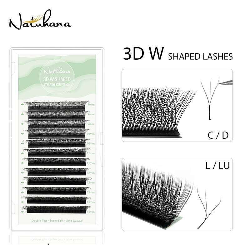 NATUHANA 3D 4D 5D W-Shaped Extension C D L LU(M) Curl Colorful Lashes High Quality Clover W Brown Shape Eyelash X250725