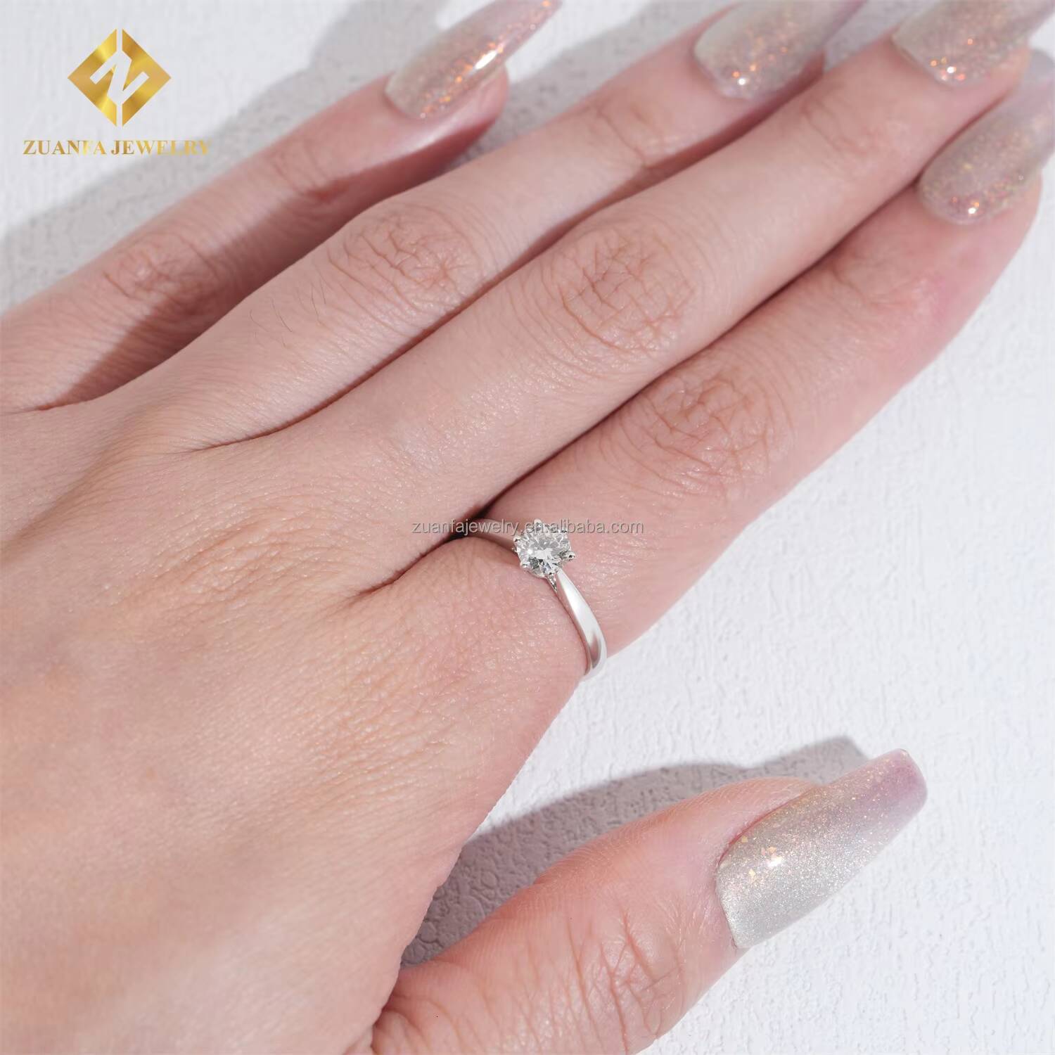 Custom Made Classic 6 Prong Setting Luxury Fire Jewelry Round Brilliant Cut 14k 0.5ct Natural Diamond Solitaire Engagement Ring