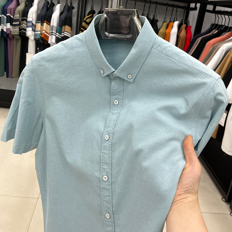 100% Cotton High-End Short Sleeve Solid Color 2025 Summer Business Casual Men's Shirt