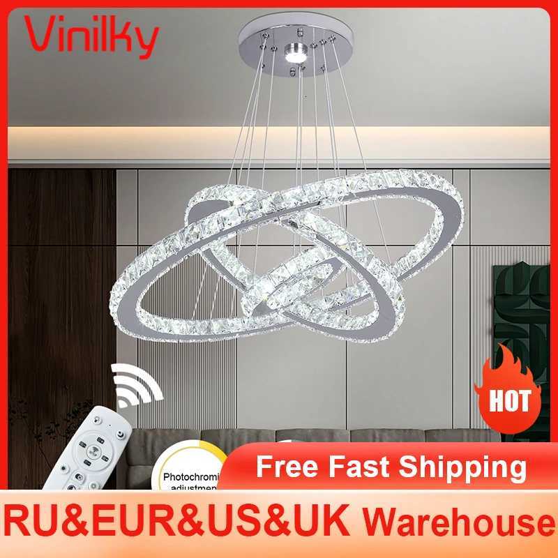 Crystal Luxury Pendant Lights for Living Room Remote Control Chandelier Lamp Bedroom Dining Room Smart Hanging Lighting Fixtures XJ250725