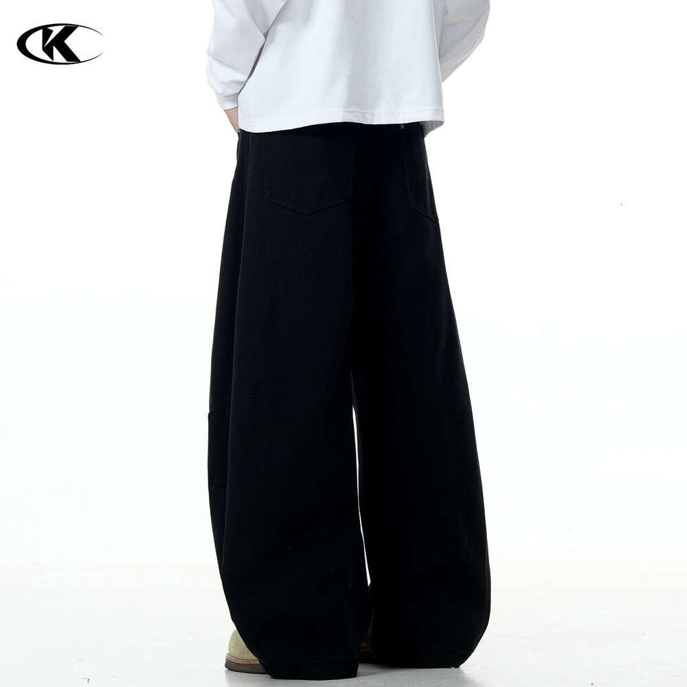 11Kn American Style Melard Curved Knife Unisex Loose Slimming Simple Workwear Wide Leg Three-Dimensional Casual Long Pants